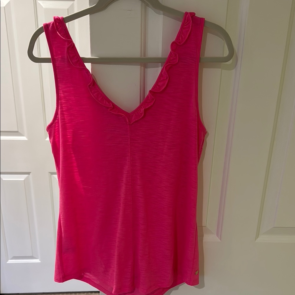 Bright Pink Ruffle V-Neck Tank Top - Picture 3 of 3